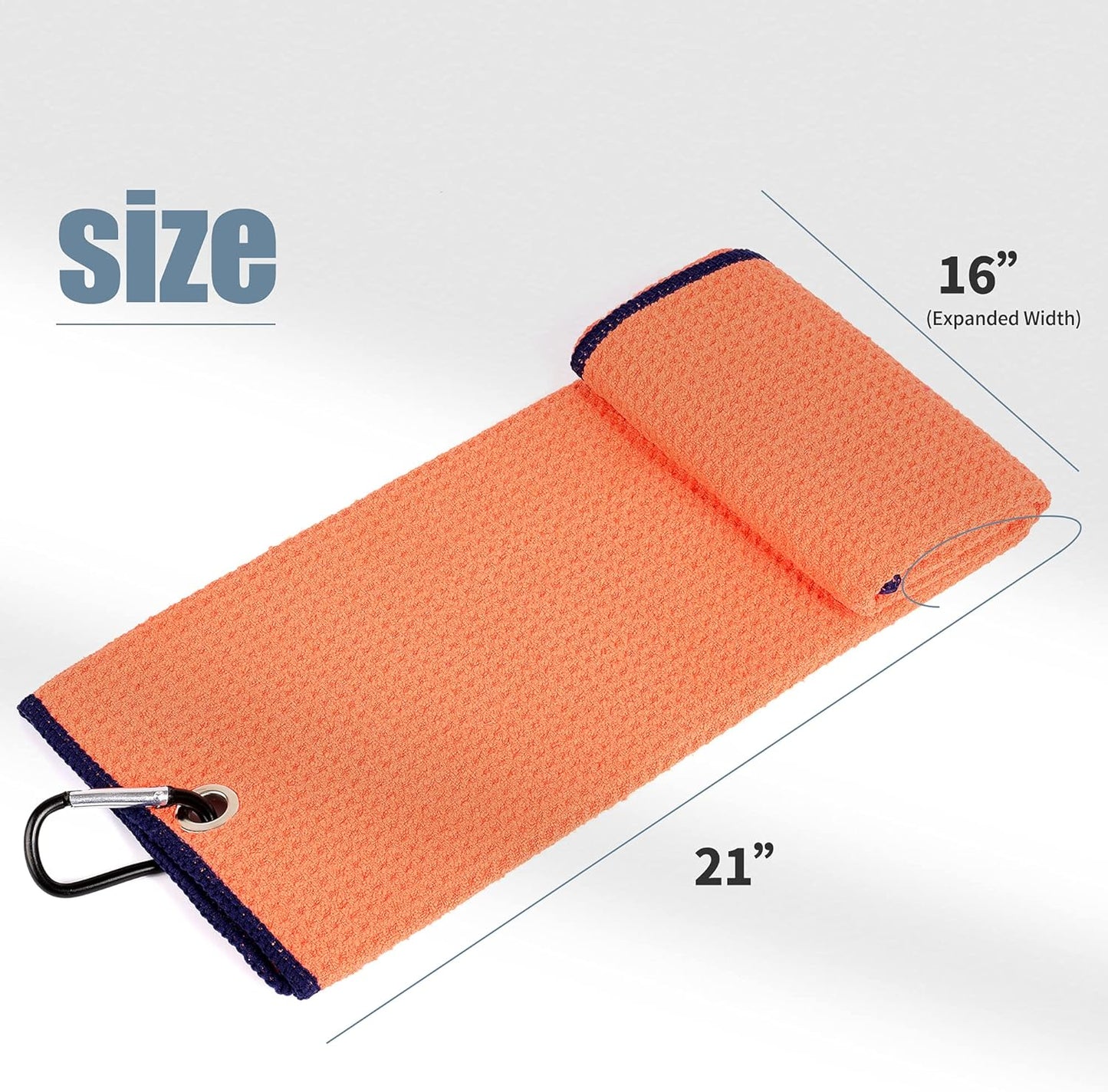 Tri-Fold Towel | Premium Microfiber Fabric | Waffle Pattern | Carabiner Clip | Men'S and Women'S Orange Golf Towel