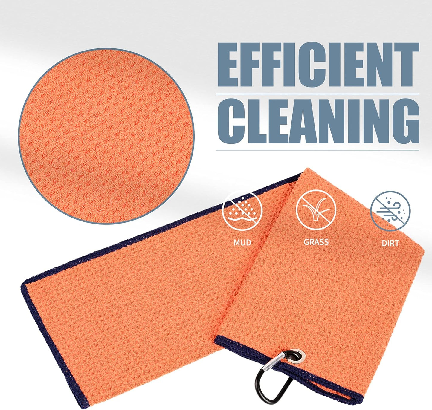 Tri-Fold Towel | Premium Microfiber Fabric | Waffle Pattern | Carabiner Clip | Men'S and Women'S Orange Golf Towel