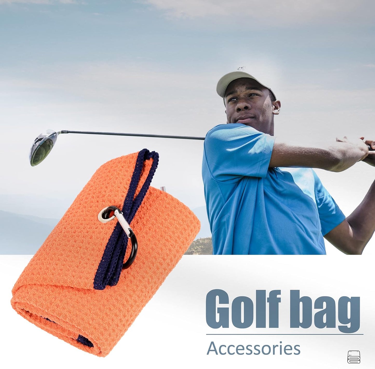 Tri-Fold Towel | Premium Microfiber Fabric | Waffle Pattern | Carabiner Clip | Men'S and Women'S Orange Golf Towel