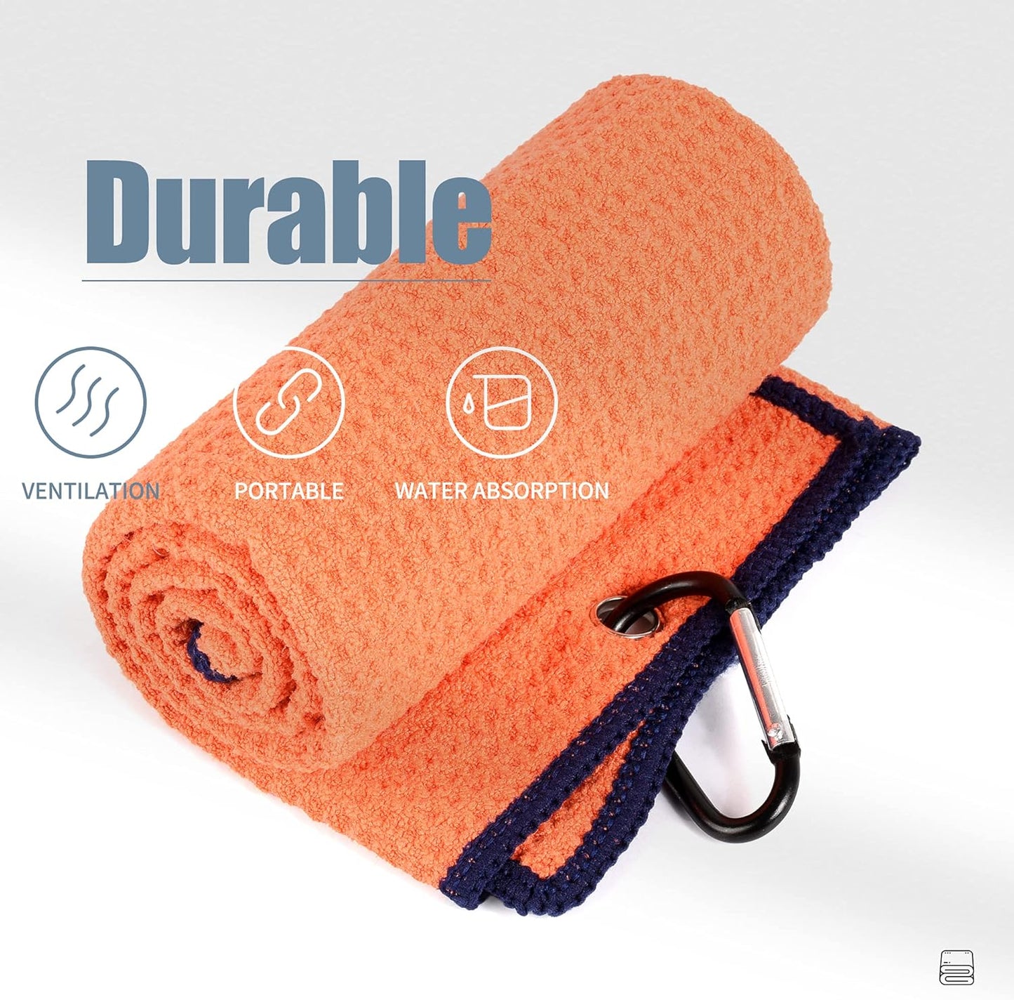 Tri-Fold Towel | Premium Microfiber Fabric | Waffle Pattern | Carabiner Clip | Men'S and Women'S Orange Golf Towel