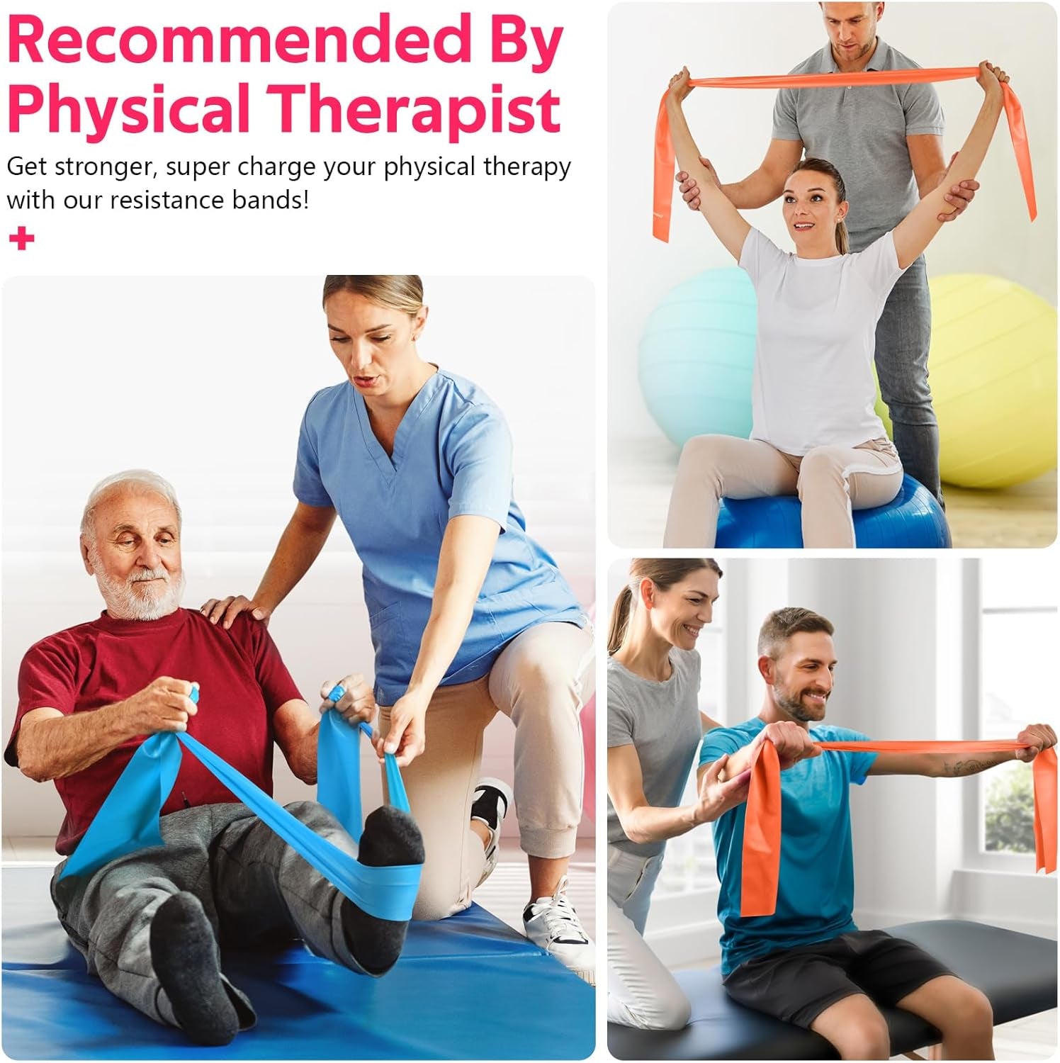 Resistance Bands for Working Out, Physical Therapy, Stretch, Recovery, Pilates, Rehab, Strength Training and Yoga Starter Set