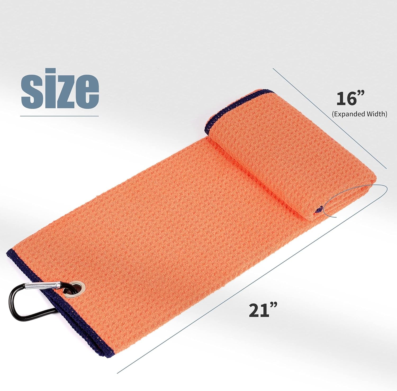 Tri-Fold Towel | Premium Microfiber Fabric | Waffle Pattern | Carabiner Clip | Men'S and Women'S Orange Golf Towel